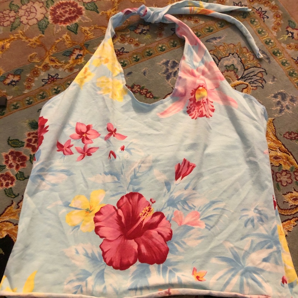 Floral tropical Hawaiian print crop top halter
